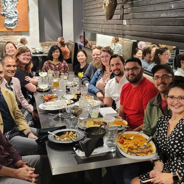 Photo of lab going away dinner for Chuy, fall 2021